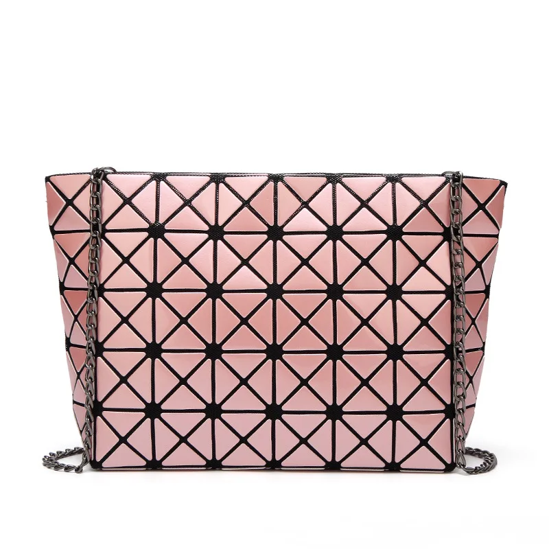 ZYJ/стеганые клетчатые цепочки для девочек с лазерной геометрией, сумки для макияжа, деформируемые сетчатые мозаичные вечерние клатчи - Цвет: Pink