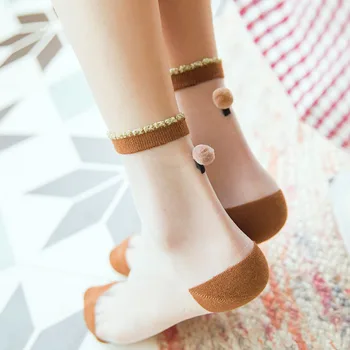 

New Fashion Glass Silk Thin Sweet Socks Spring Summer Transparent Student Socks High Quality Cute Lace Socks Women