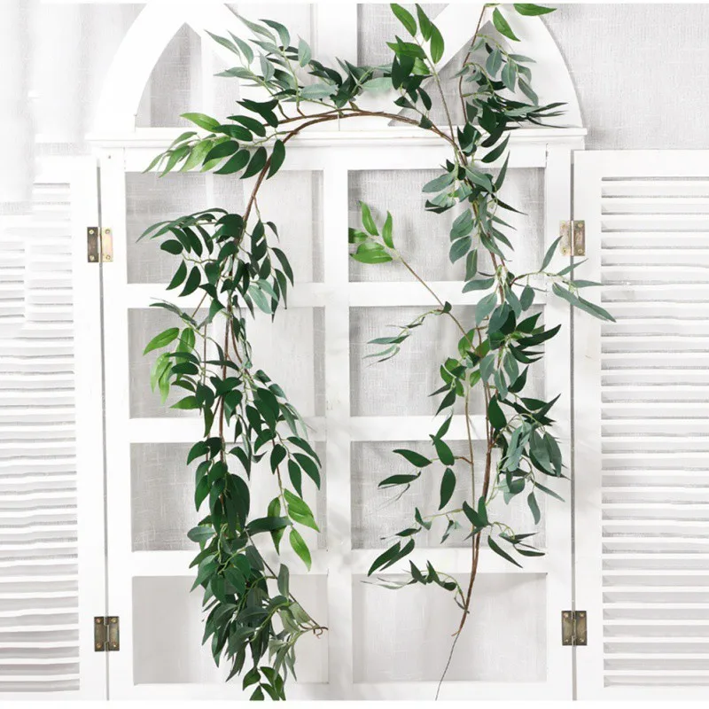 

Artificial Ivy Green Leaf Wreath for wedding Garland Plants Vine Fake Foliage Flowers Home Decor Fake Rattan StringGrassгирлянда