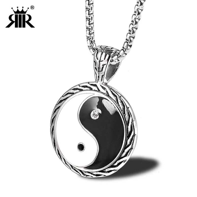 

RIR Trendy Yin Yang Pendant Fashion Stainless Steel Gold Silver Yin Yang Necklace Friendship for Spiritual Jewelry