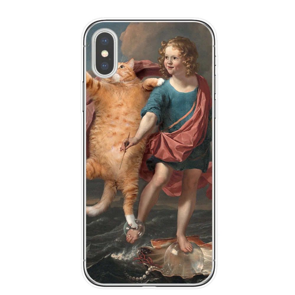 Funda para teléfono KACKYFUL Funny Leonardo da kinca Lisa Cat arte estética pintura para iPhone 8 7 6 S X XS X MAX 5S SE XR Funda para teléfono KACKYFUL Funny Leonardo da kinca Lisa Cat arte estética pintura para iPhone 8 7 6 S X XS X MAX 5S SE XR