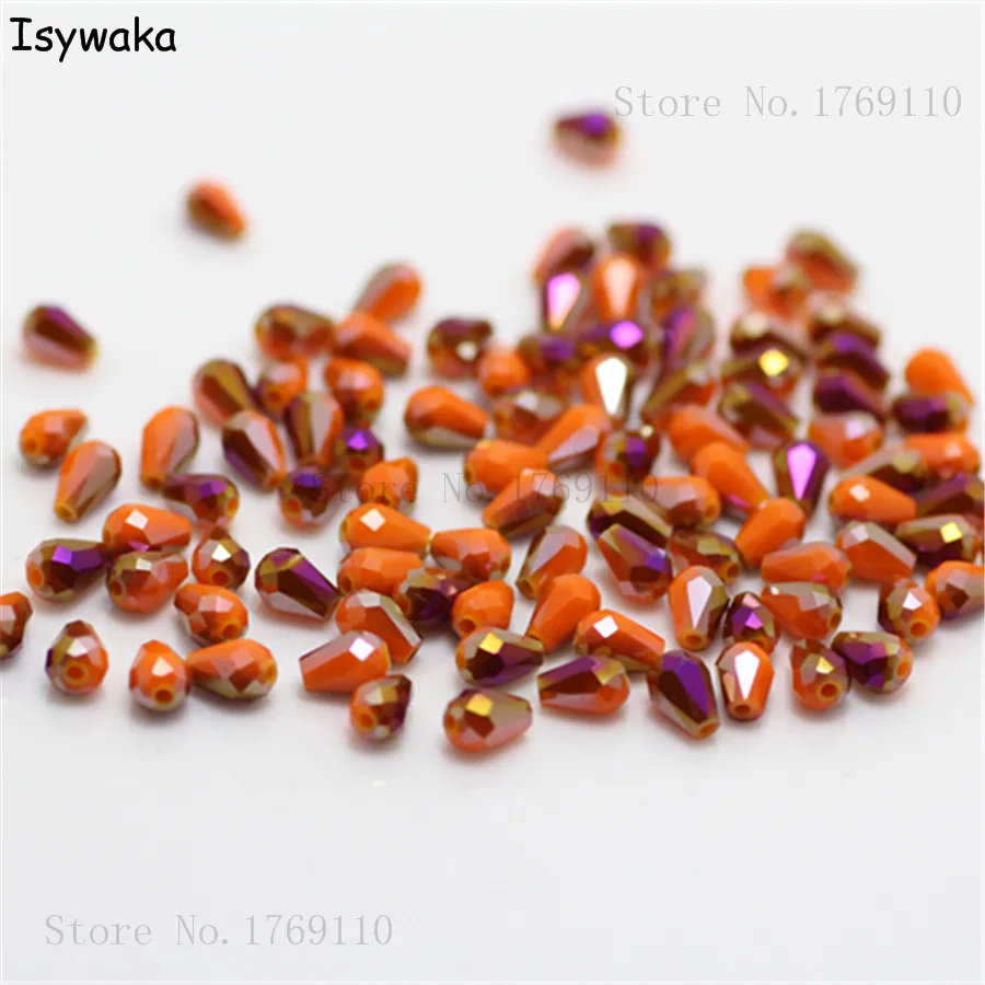 

Isywaka 100pcs Solid Orang Purple Color Faceted Teardrop Beads Austria Crystal Beads Glass Beads Loose Spacer Bead for DIY 3x5mm