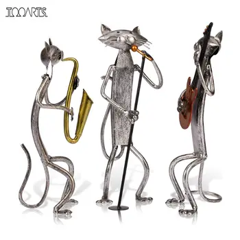 

Tooarts Metal Escultura Sculpture A Playing Guitar/Saxophone/Singing Cat Home Furnishing Articles Handicrafts For Art Home Decor