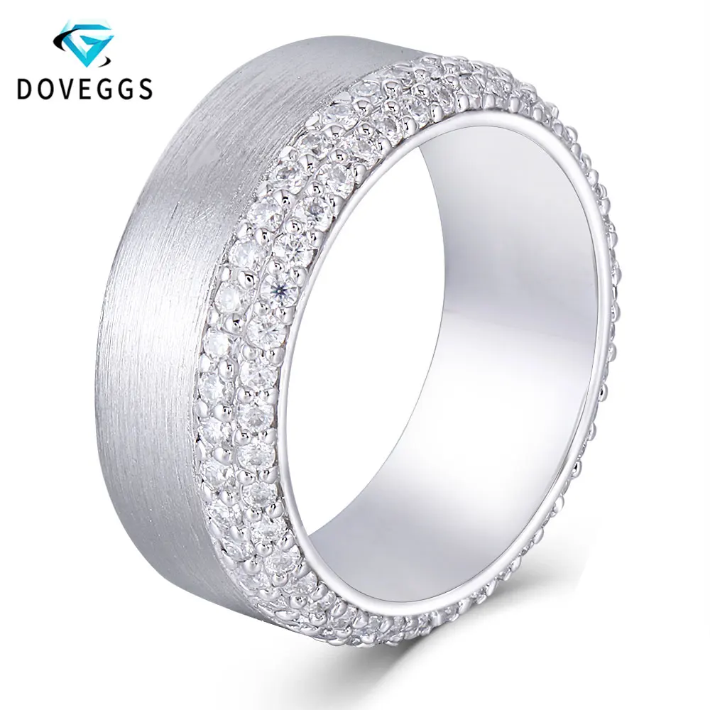 

DovEggs Trendy Simplicity Platinum Plated Silver 8mm Width Band 1.4-1.5mm Heart and Arrow Cut Moissanite Abbuversary Ring