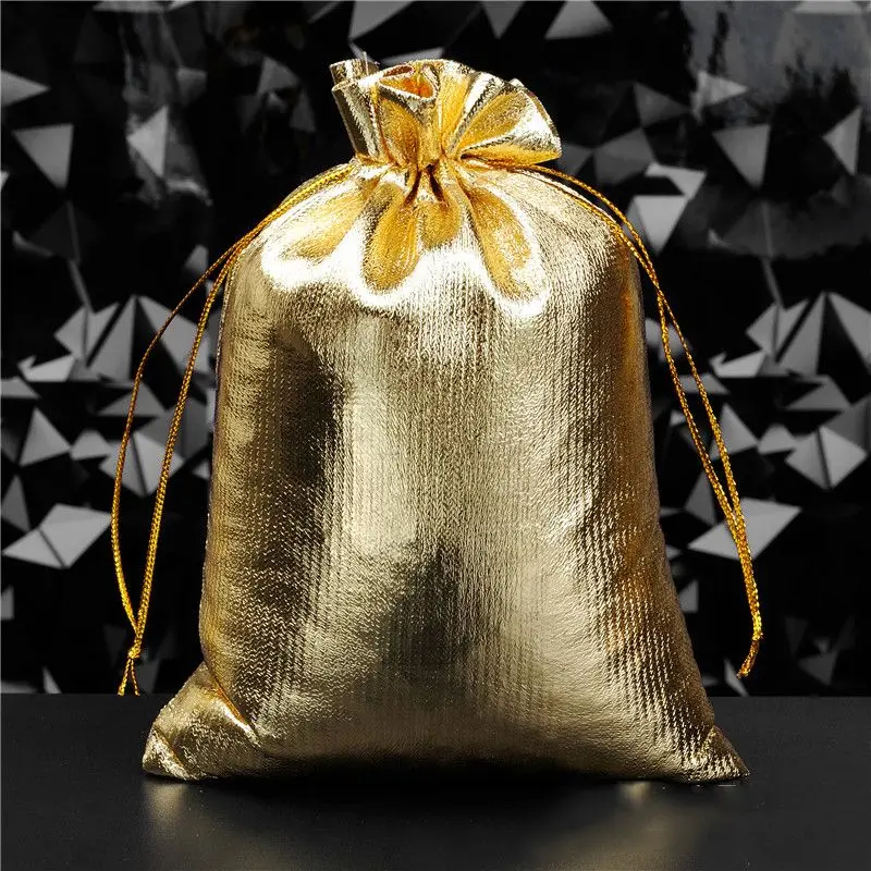 10 шт Регулируемая упаковка ювелирных изделий серебряный золотой бархатный мешок с кулиской Drawable органзы мешок Рождество Свадьба Подарочная сумка для украшений
