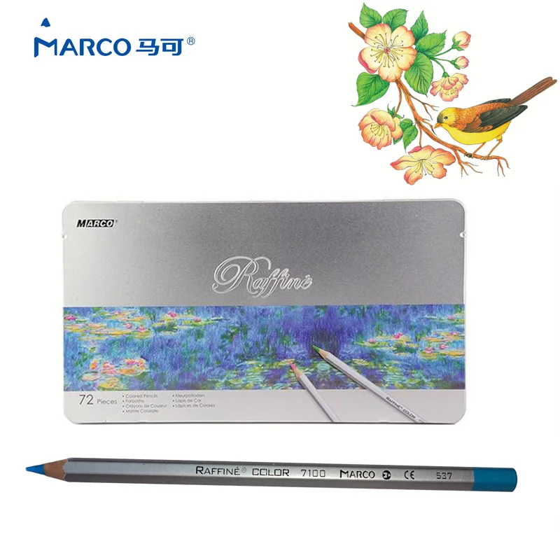 

Marco Raffine 72 Colors Lapis De Cor Professional Oil Colored Pencil Set for Drawing Painting Sketch Tin Box Art School Supplies