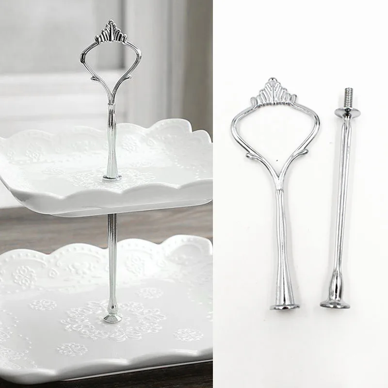 Cake Stand Plate Bracket Stand New 2 Tier Cake Plate Stand Cupcake Fittings Silver Golden Wedding Party(Plate Not Included - Цвет: Silver 2layers