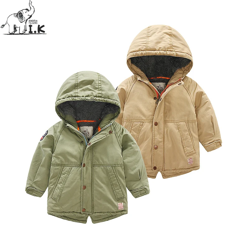 

IK Boys Winter warm plus velvet zipper overcoat Kids casual windproo sport Jacket children hooded coat MY25011 Christmas Gift