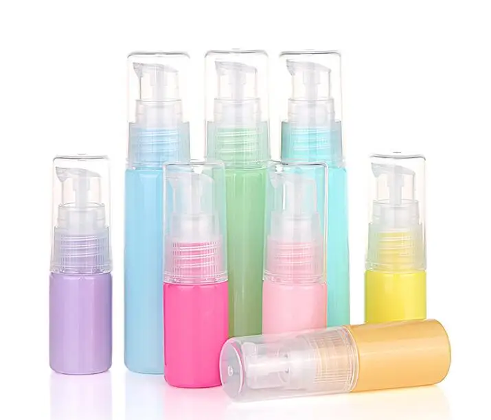 

5Pcs/lot 10ml 30ml Empty Plastic PET Candy color Travel Bottle Pressed Type Lotion Liquid Bottles Dispenser Sample Vials