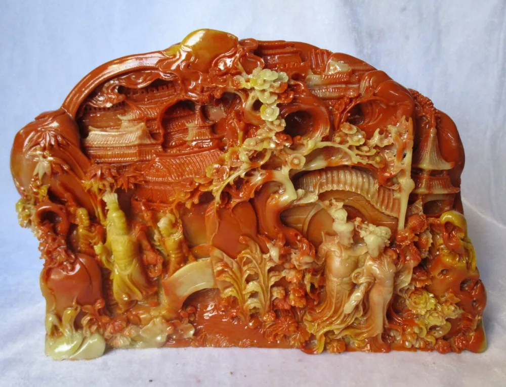 

Shoushan Stone Wealth /Health stone Sculpture ,good hand-carved Happiness ,stones size about:27*8*19cm