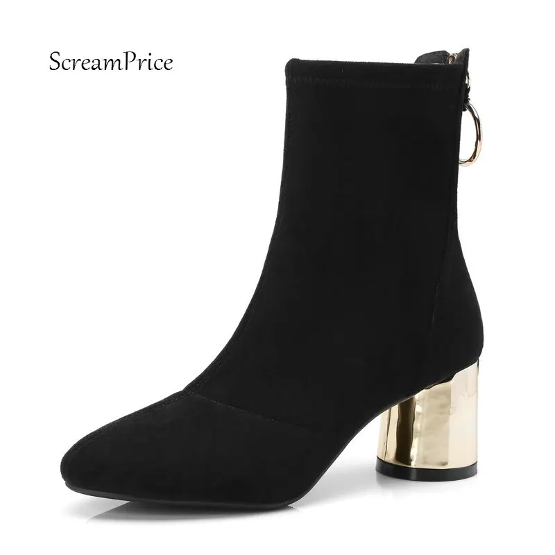 

Ladies Suede Comfort Low Heel Ankle Boots Fashion Round Toe Zipper Women Fall Winter Shoes Black Apricot