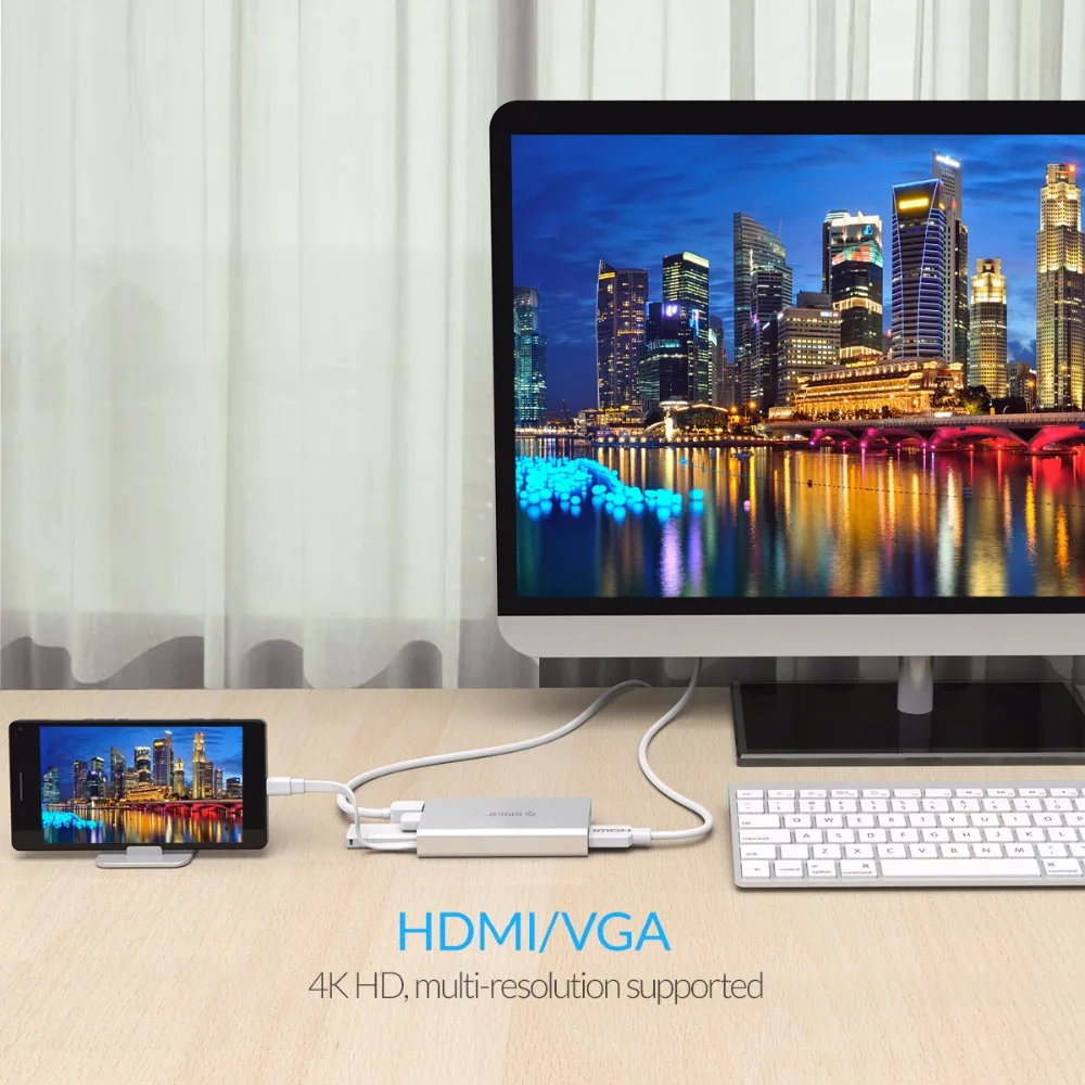 ORICO 6-в-1 USB-C Тип-C настольная док-станция для ноутбука для Apple MACbook USB-C к HDMI 4K VGA Порты и разъёмы концентратор RJ45 сети конвертер