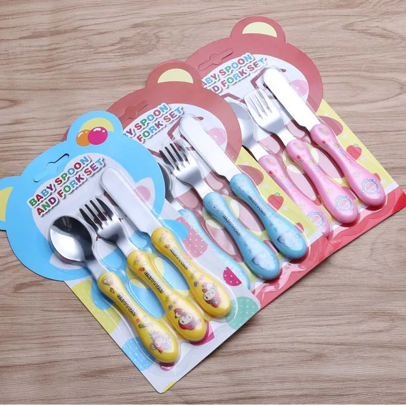 

3Pcs Dinnerware Baby Spoons Tableware Stainless Steel Children Flatware Feeding Forks Infant Cutlery Spoon For Baby Kid Utensils