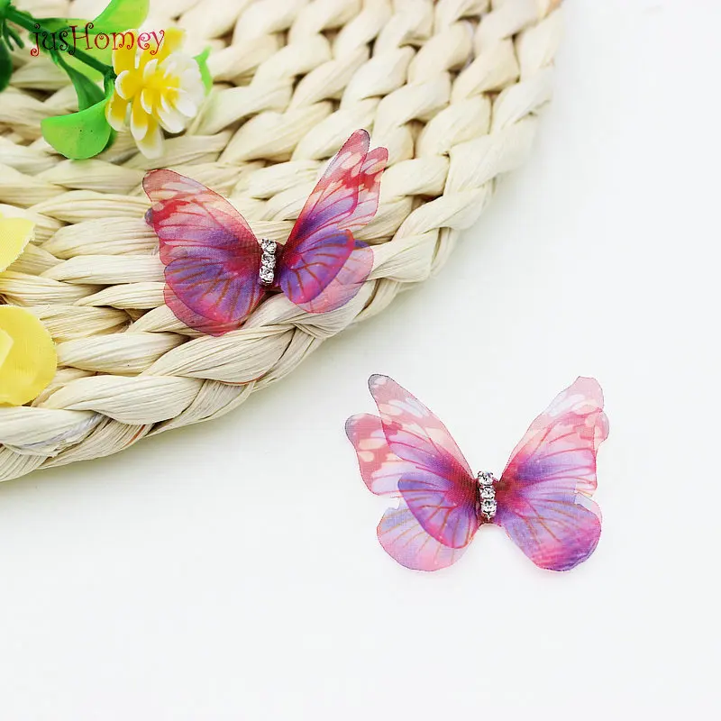 56 шт. градиентные цвета органза Ткань Бабочка Аппликации 38 мм полупрозрачные шифоновые бабочки для вечерние украшения, украшения куклы - Цвет: C2