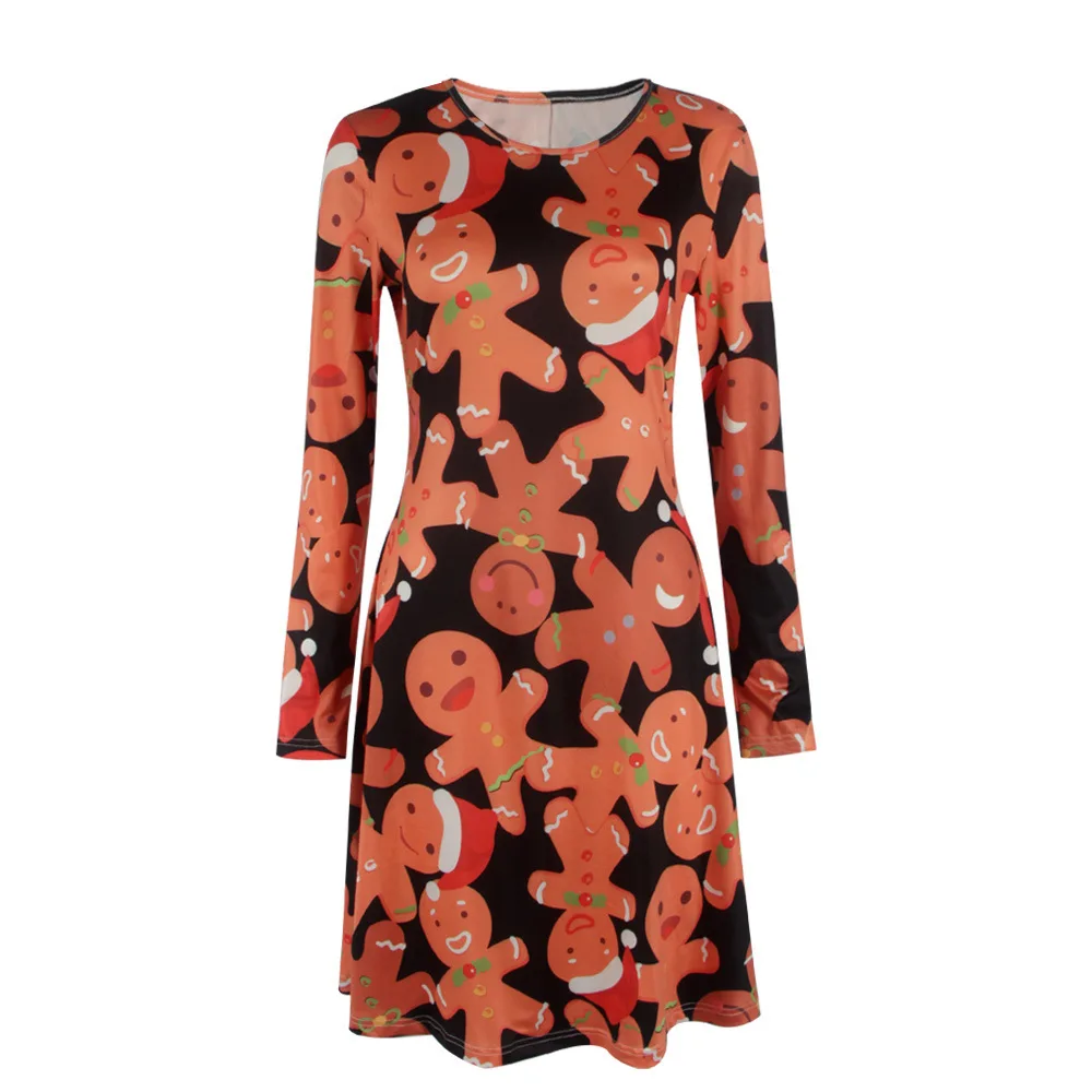 Eyegemix Casual Printing Cartoon Christmas Santa Nice Lot Dress Autumn Winter A -line Size S -2xl Women's Clothing | Женская одежда