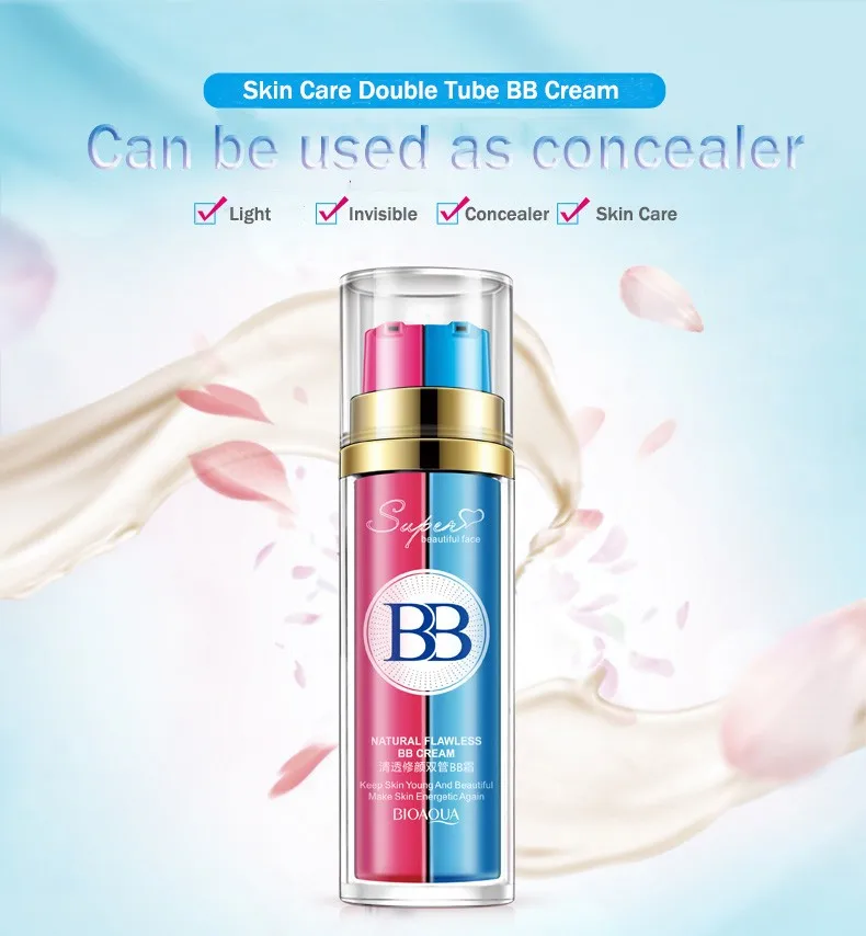 BIOAQUA Новое поступление розовый и синий двойной тюбик BB крем дизайн CC крем идеальное покрытие блеск макияж Косметическая основа