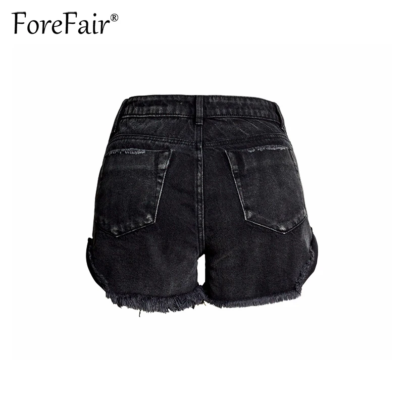 Forefair модные джинсовые шорты с кисточками и манжетами, летние винтажные черные шорты с высокой талией, женские сексуальные короткие джинсовые шорты