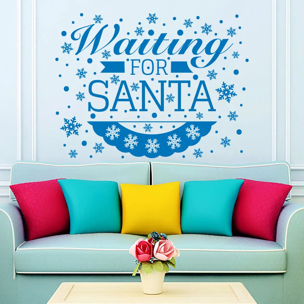 

2017 Christmas Snowflakes Wall Decals Vinyl Letter Waitting For Santa Quotes Wall Sticker Christmas Art Decor Wall Sticker Y-762