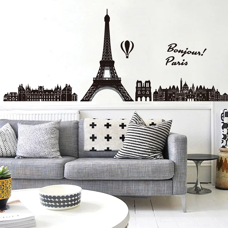 Zs Sticker Paris wall stickers Eiffel tower wall decals skyline vinyl living room bedroom sticker background city 1