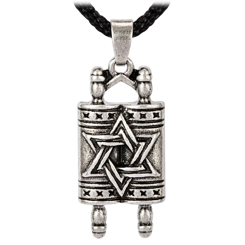 Rope Jewish Hebrew Sefer Torah Scroll Religious Pendant Necklace With