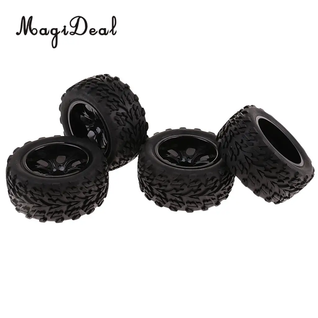 MagiDeal Rubber 4 Pieces 12mm Hub Wheel Rims Tires for 1/10 HSP HPI Traxxas Redcat RC Racing Car Crawler Truck