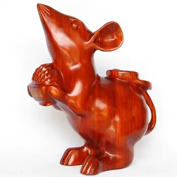 

T mahogany crafts mouse love rice birthday gift feng shui ornaments twelve zodiac wood rat mouse