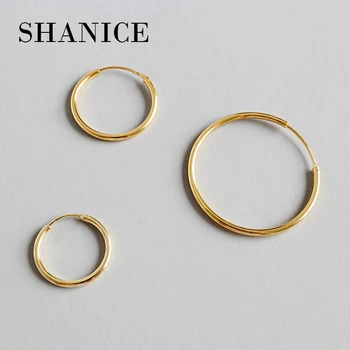 

SHANICE Gold Color Women 100% 925 Sterling Silver Hoop Earring Round Circle Loop Gifts Simple Silver Hoop Earrings Piercing