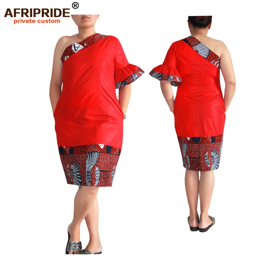 Летние африканские платья "Анкара" для женщин AFRIPRIDE одно плечо рукав-клеш выше колена повседневное женское платье A1825059