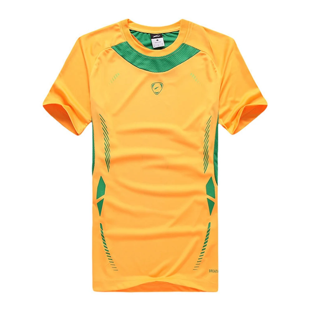 Быстросохнущая тренировочная футболка мужские с коротким рукавом Бег Фитнес Досуг Летний стиль впитывающий пот дышащая одежда - Цвет: Светло-желтый