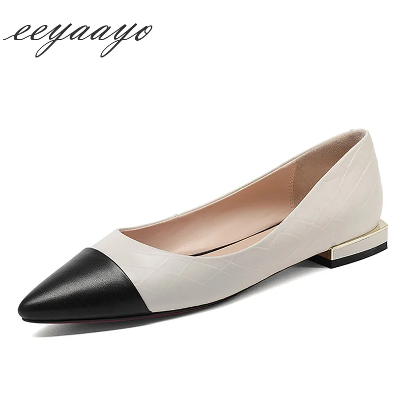

2019 New Genuine Leather Spring Women Pumps Low Square Heel Pointed Toe Shallow Sexy Ladies Women Cow Leather Shoes Beige Pumps