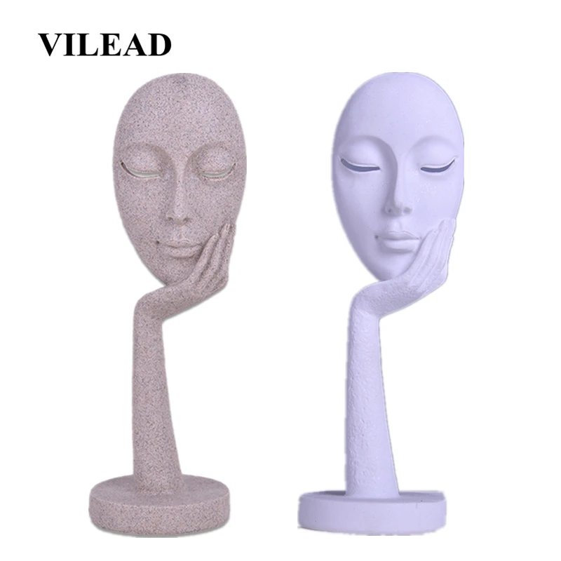 

VILEAD 15" Sandstone Abstract Mask Statuettes Miniatures Artistic Mask Figurines Window Display Cabinet Entrance New Year Decor