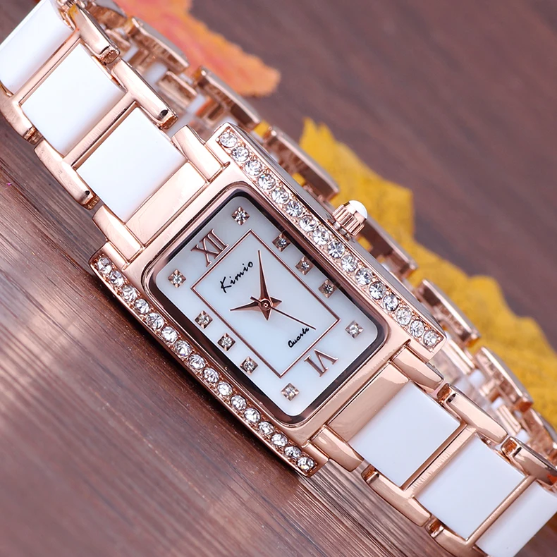 Женские Модные рекреационные прямоугольные кварцевые часы водонепроницаемые женские наручные часы золотые покрытые инкрустированный алмазами Часы