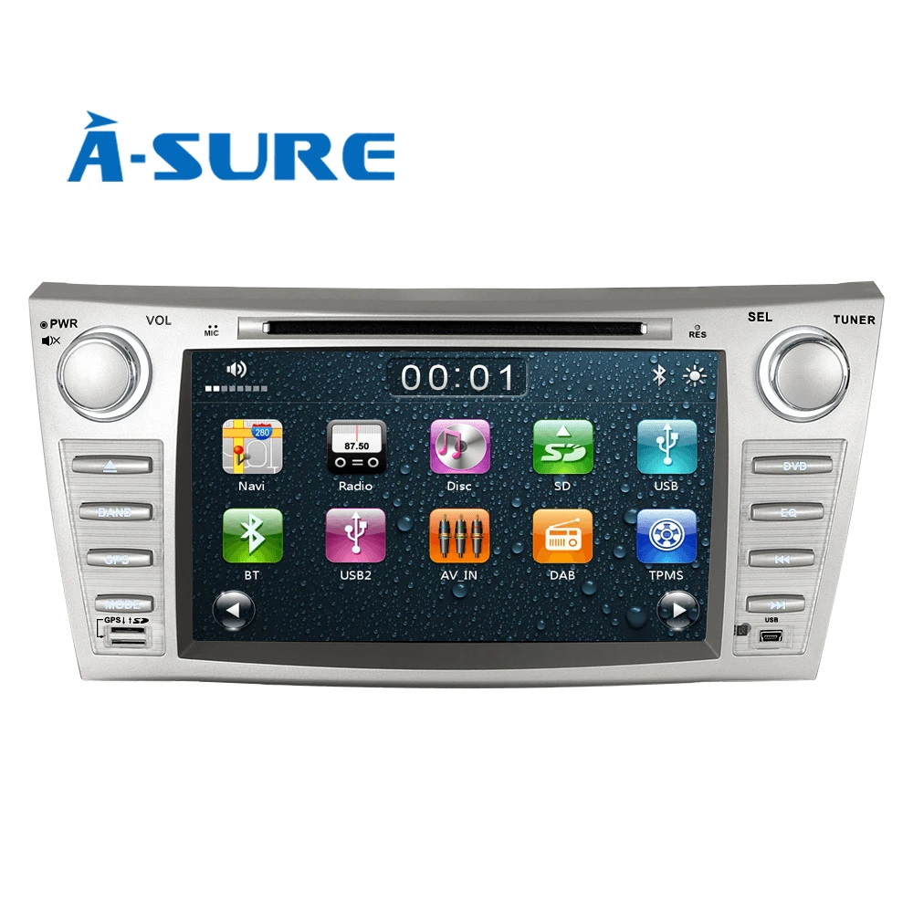 Flash Deal A-Sure 8 Inch 2 Din Car Auto Radio GPS Stereo DVD Player Navigation For Toyota Camry 2007-2013 DAB+ WIFI 16G ROM OBD Bluetooth 1