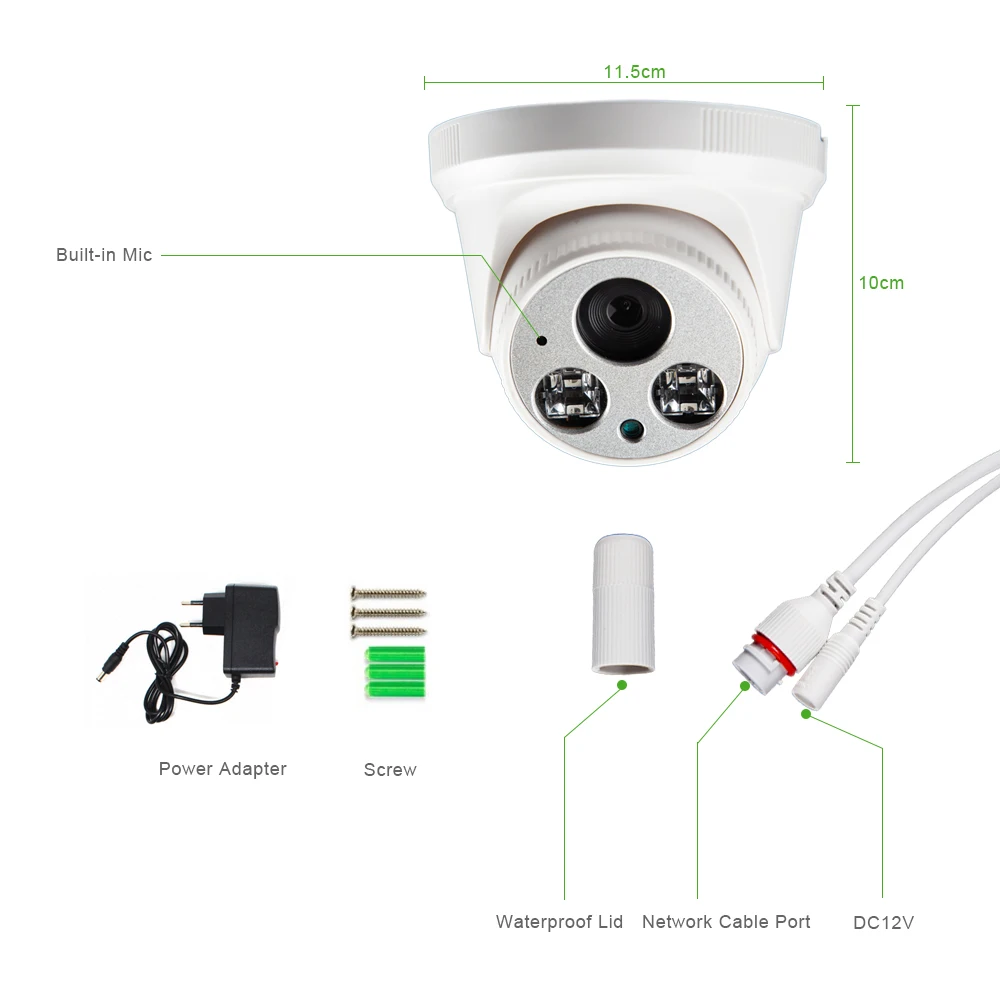  G. artigiano Audio 5.0MP IP Macchina Fotografica Della Cupola di DC12V Full-HD Visione Notturna A R
