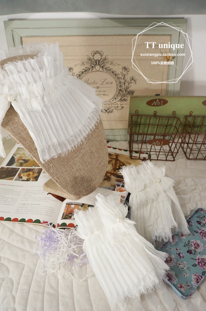 Billige Mode Romantische Perle Dekorative Gefälschte Kragen manschetten Abteilung Falsche temperament Chiffon Crest Kragen Spitze organist