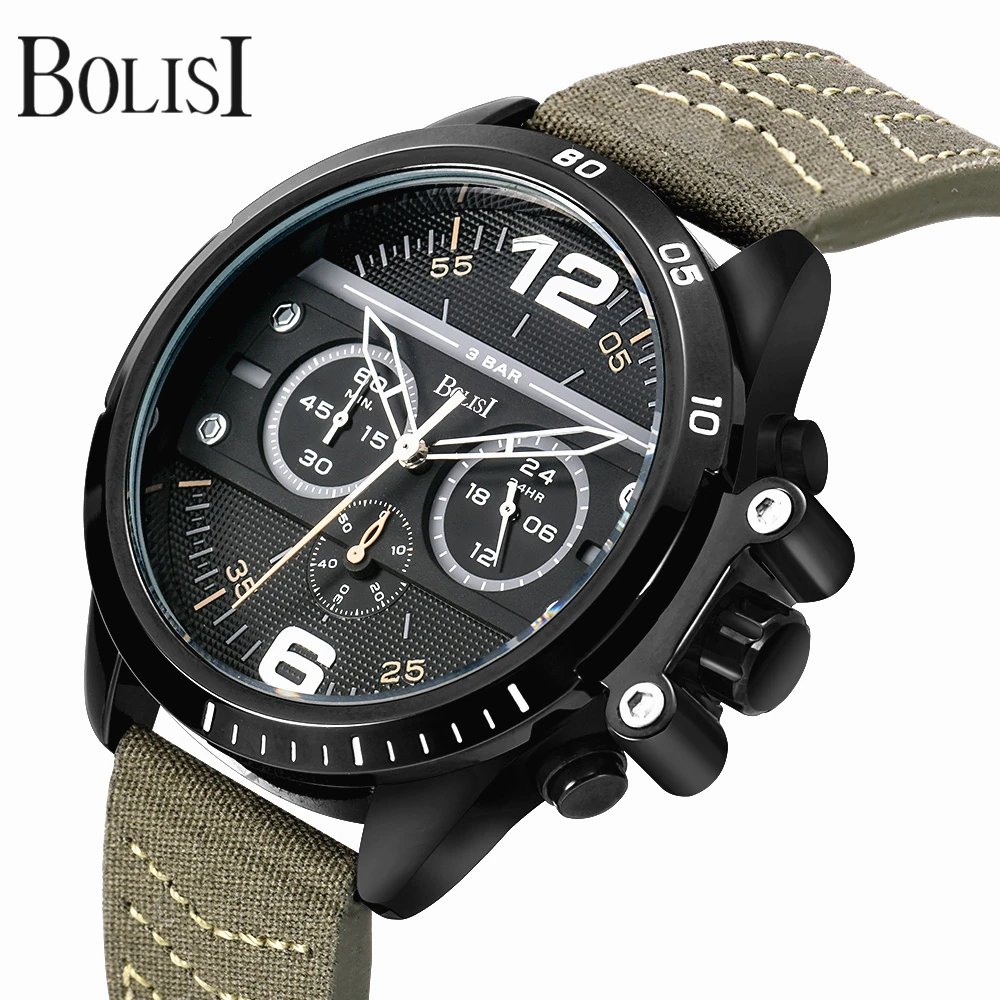 

BOLISI Military Watches Men Leather Quartz Waterproof Wristwatch Brand Luxury Big dial Men Clock Sport Watch Relogio Masculino
