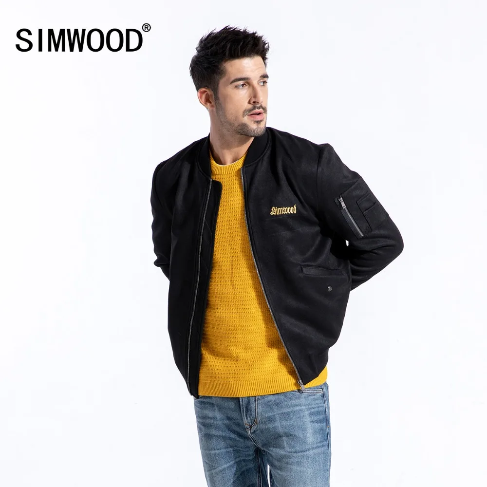 

SIMWOOD 2019 Brand Winter Suede Jacket Men Fashion Embroidered Thick Coats High Quality Outerwear Leather Jackets 180582