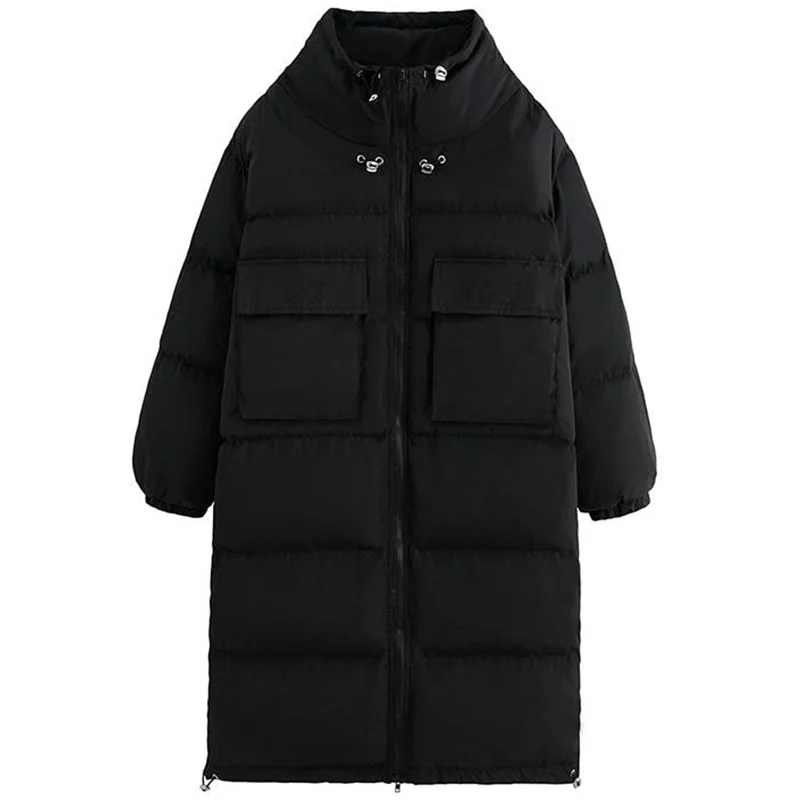 Женская пуховая хлопковая куртка, пальто больших размеров, зимняя куртка выше колена, Женская длинная парка со стоячим воротником, женское теплое зимнее пальто C4034