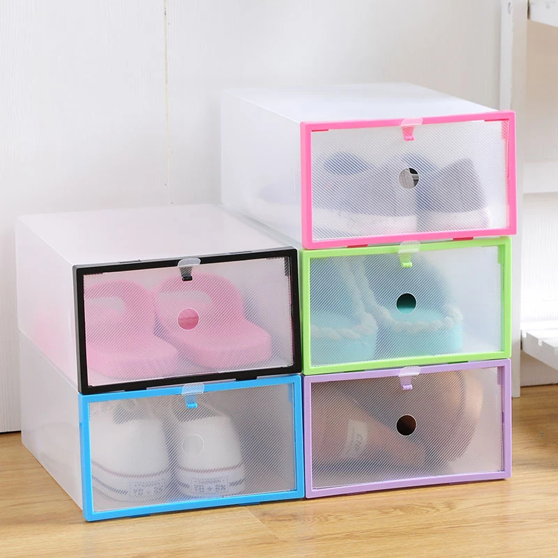 Толстая прозрачная цветная коробка для обуви, пластиковая складная коробка для хранения обуви, органайзер для хранения обуви