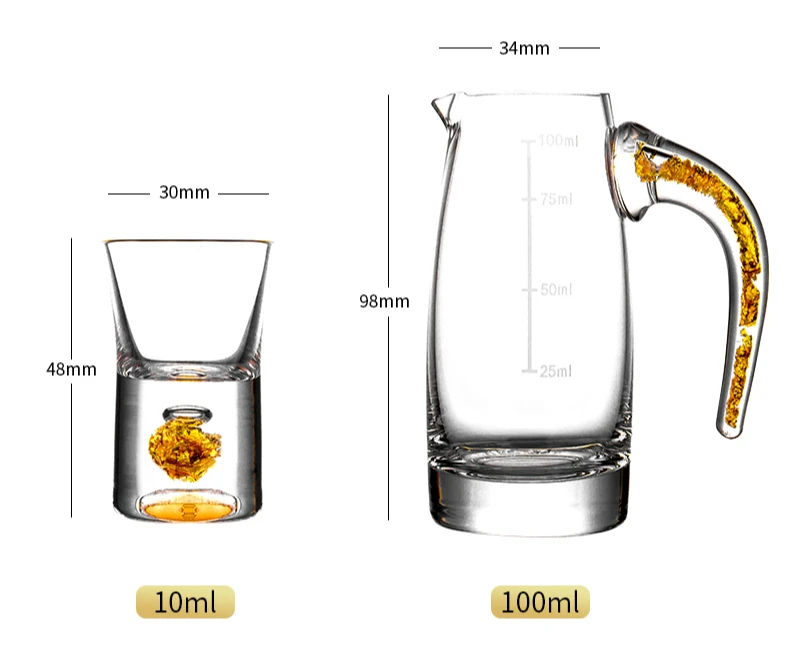 Высококачественный ручной хрустальный стакан, встроенный в чистое золото, Золотой лист, Спиртные напитки, огненная вода, мини бокалы для вина, разделитель вина, подарочная коробка