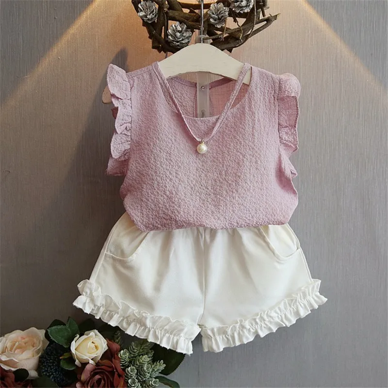 

BibiCola Girls Clothing Sets Summer Baby Girls T-shirt+White Shorts Suit 2PCS Outfits Set Kids Clothes for Girl Summer Set