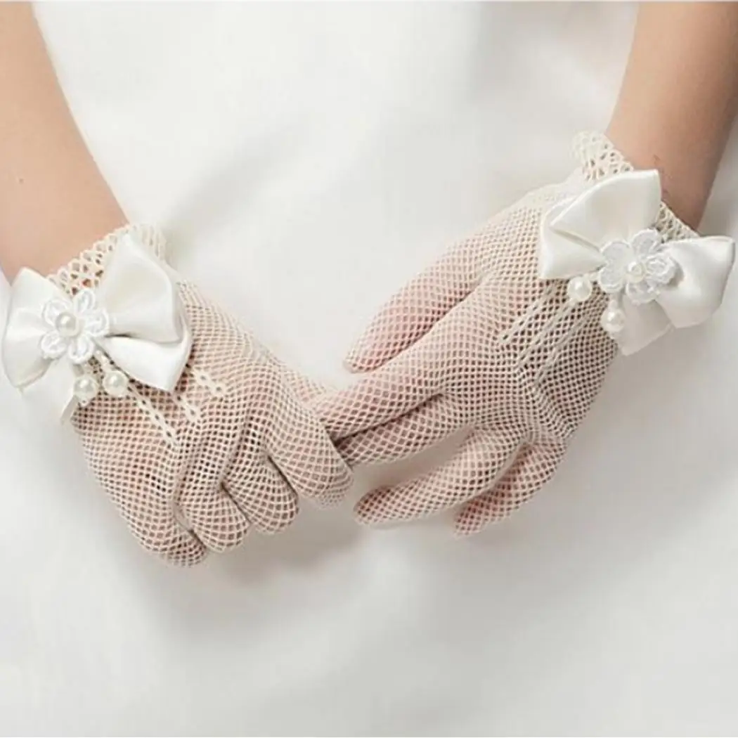 

Baby/Girl Wedding white gloves lace gloves bow Gloves Summer Hollow Gloves for Wedding Party
