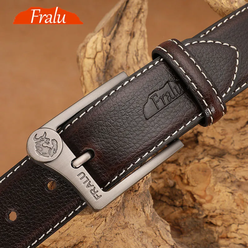 FRALU Men belt High Quality cow genuine leather luxury strap male belts for men new fashion classice vintage pin buckle