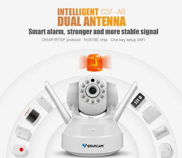 

VStarcam C37-AR HD Alarm Wireless IP Security Camera WiFi Two Way Audio Recording Infrared Add Door/PIR Sensor CCTV Alarm System