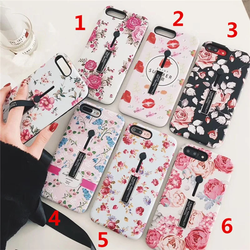

3D Flower For Apple iPhone 6 7 8 6Plus 8Plus 7Plus Case Soft Silicon TPU Ring Stand Holder For iPhone X 8 7 6 6s Plus Case Cover