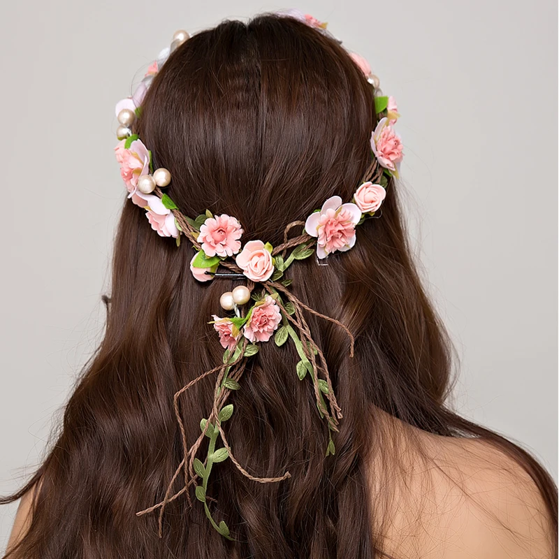 

Women Wedding Flower Wreath crown bridal hair headdress decoration Flower Crowns hair accessories adjustable party garlands