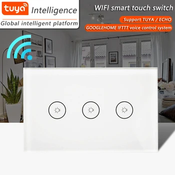 

US Alexa Google Home Wi-Fi Touch Light Wall Switch 3gang1way Glass Panel Smartphone Control via Tuya App for Smart Home