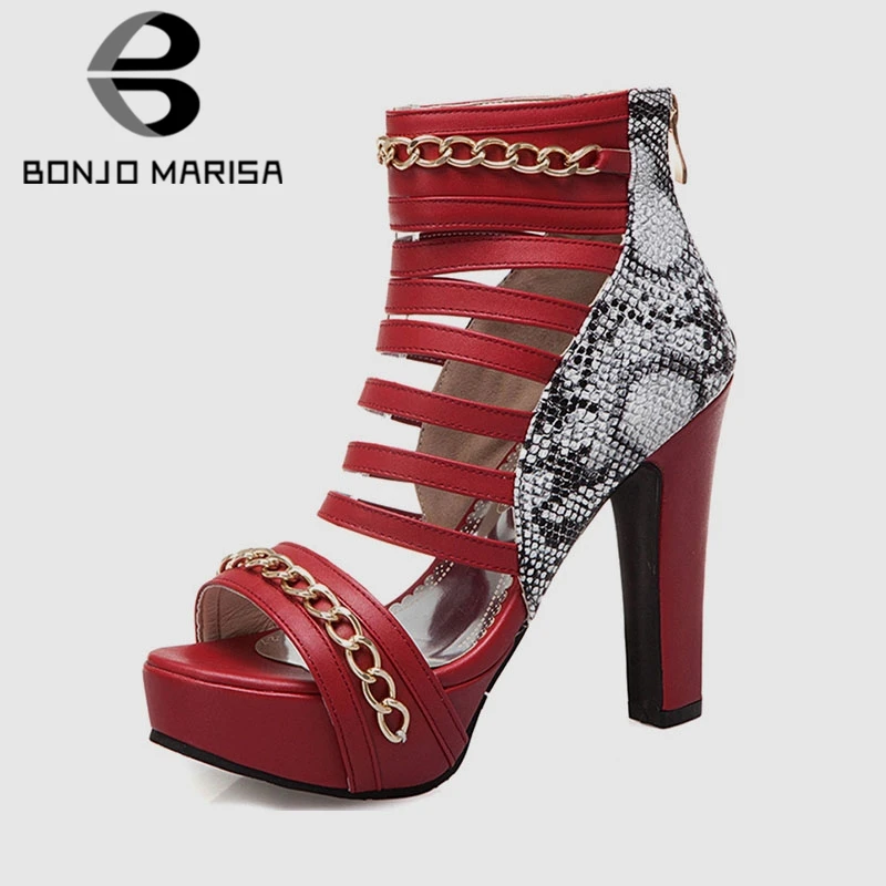 

BONJOMARISA New Plus Size 34-50 Metal Decoration Zip Ladies High Heels Platform Shoes Woman Casual Party Ol Summer Sandals