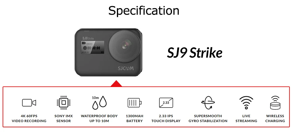 SJCAM SJ9 Strike Gyro/EIS supermooth 4K 60FPS WiFi Удаленная Экшн-камера Ambarella Чип Беспроводная зарядка 10 м корпус водонепроницаемый DV