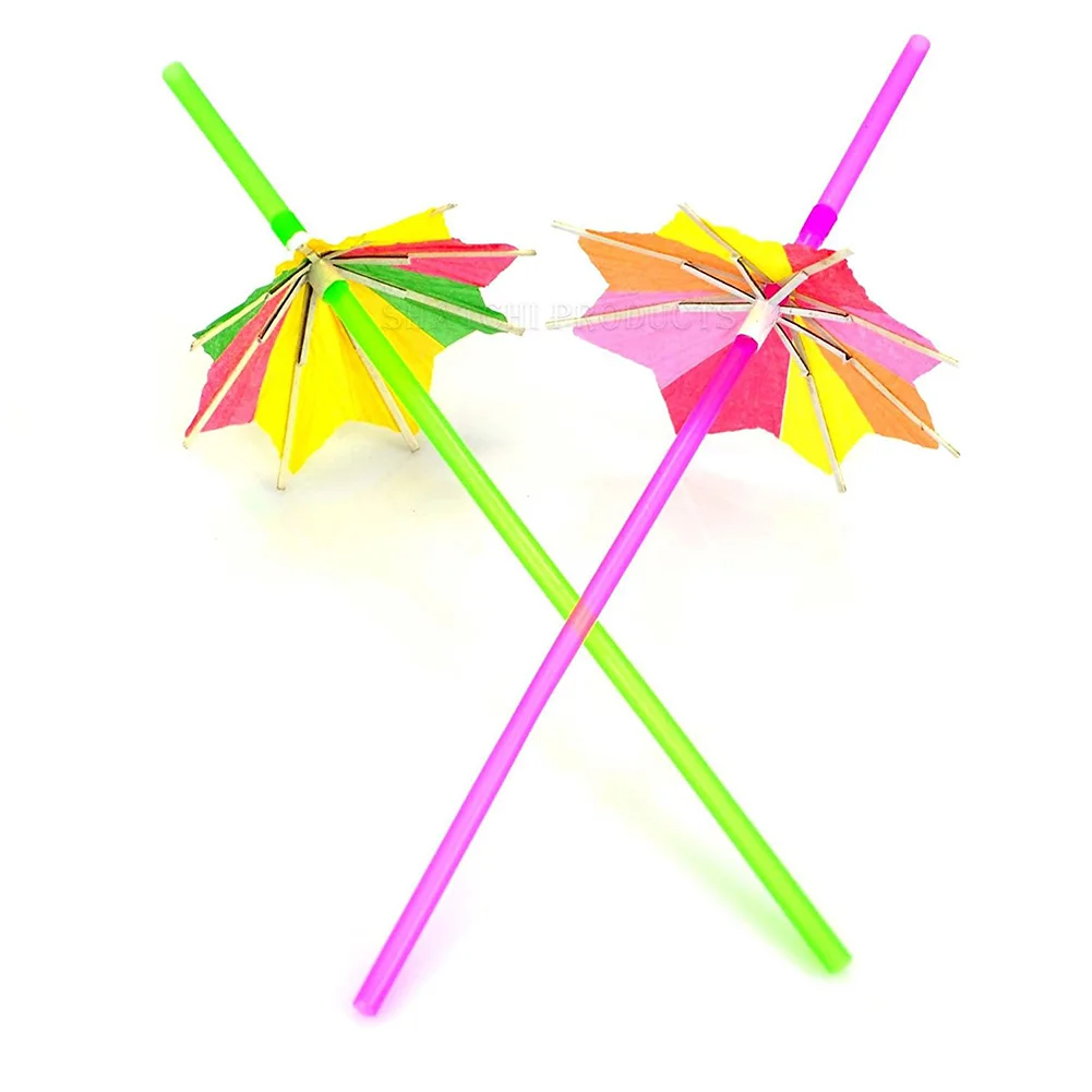 10 Cocktail Umbrella Straw Tropical Hawaiian Party Accessories Random